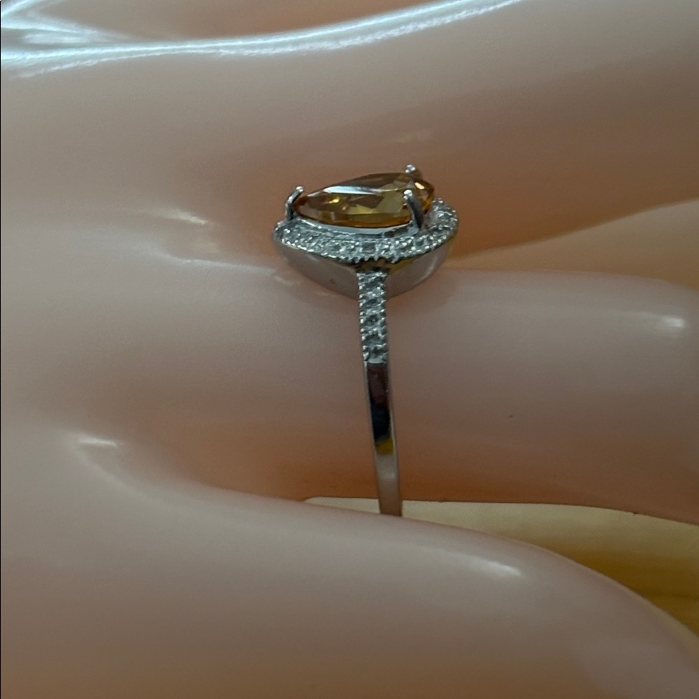 Pear Cut 1.40 ct Natural Citrine & Diamond Accent Halo Sterling Ring Size 7 - Picture 13 of 17